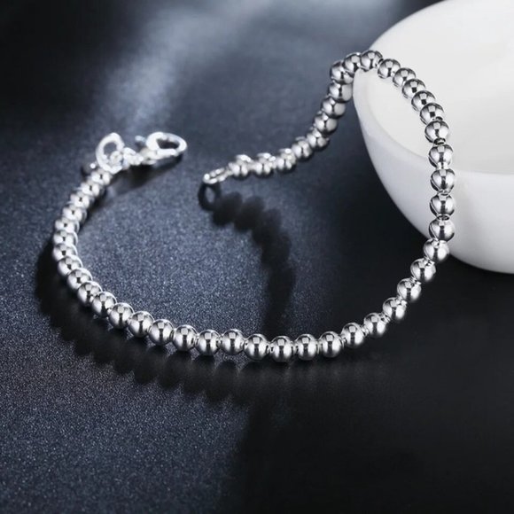 Jewelry - 925 sterling silver Classic 4MM round beads chain Bracelets for women Fa…